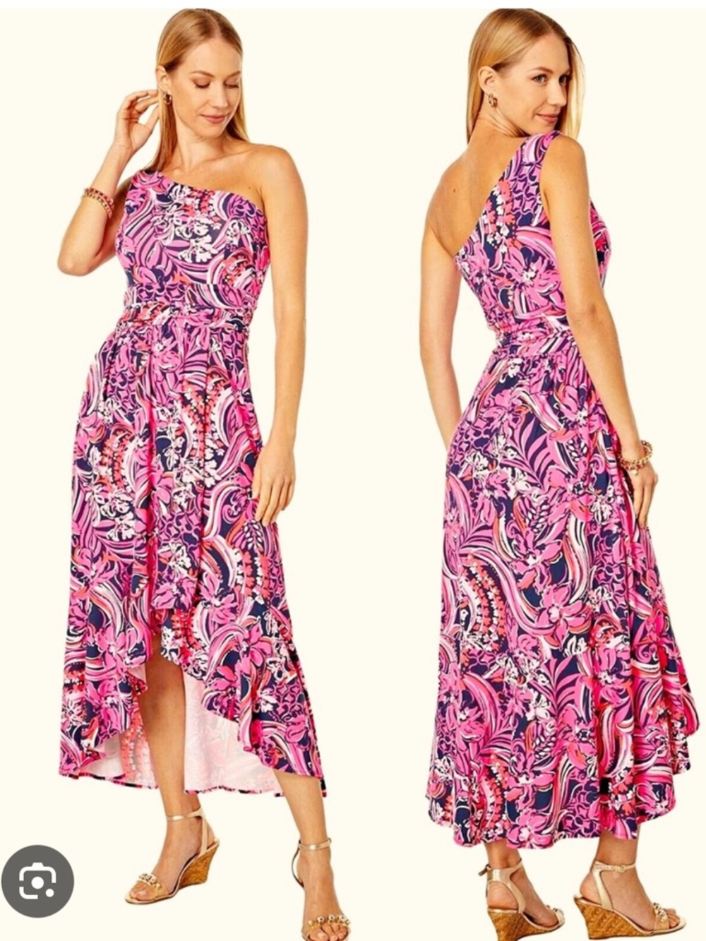 Lilly Pulitzer Monico Pink Paisley One-Shoulder Hi-Low Dress